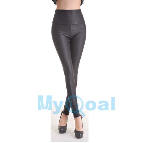 Women Sexy Faux Leather Wet Look High Waist Waisted